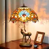 طاولة مصابيح ART DECO E27 LED TIFFANY RESIN RESIN IRON GLASE LAMP