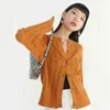 [EAM] Orange évider tricot Cardigan pull coupe ample col rond à manches longues femmes mode printemps automne 1DD5839 21512