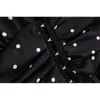 Retro Donna Rosa Polka Dot Stampa Nero Mini abito manica lunga Sexy Pieghettato Increspato Scava Fuori Abiti da festa 210429