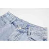 [Eam] Femmes Bleu Casual Poches irrégulières Hole Denim Shorts High Taille Pantalons en vrac Fashion Printemps Summer 1DD7890 210512