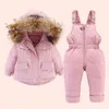 2pcs Set Baby Girl Winter Down Jacket et Combinaison pour enfants Épaissir Collier de fourrure chaude Filles Infant Snowsuit 0-4Year 211203