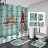 Big Beard Christmas Doll Red Heart Shower Curtain Polyester Bathroom Partition Bath Mat Set 1/3/4 PCS Toilet Set Festival Decor 211116