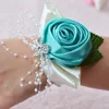 Свадебный запястье Цветок Роза шелковая лента невеста Корсаж рукой декоративный браслет браслет невесты занавес