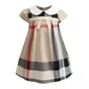2022 novo vestido de bebê meninas primavera outono crianças manga longa vestido xadrez algodão crianças saias arco roupas roupas