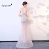 El yapımı Sparkly Büyük Kristaller Mesh Perspektif Elbise Akşam Parti Elbiseler Doğum Günü Kostüm Oto Gösterisi Modeli Uzun Elbise 210709