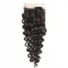 Unprocessed Indian Human Hair Closure Deep Wave 4x4 Lace Closures with Baby Hair for Women Natural Black Color