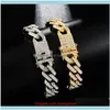 Gliederkette, Schmuck, 14 mm, 7/8 Zoll, Hiphop-Gold-Sier-Armband mit simuliertem Diamant, Iced Out Miami Curb, kubanische Armbänder, Drop-Lieferung 2021, Tfghx