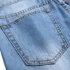 Gli uomini hanno strappato jeans in difficoltà distrutti in forma slim fit gamba dritta pantaloni