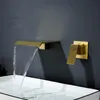 Waterfall Basin Sink Faucet Solid Brass Tap And Cold Water Mixer Bathroom Taps Single Handle Two Hole Brushed Gold Black Faucets2432256