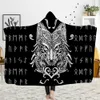 Customized 3D printed hooded blanket can be worn on flannel lamb cashmere cloak Viking totem theme Custom DIY Thin Quilt Sofa blan272A