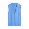 Streetwear Femmes Bleu Pull Gilet Mode Dames Col En V Réservoirs Tricotés Causal Femelle Chic Diamdons Bouton Cardigans 210430