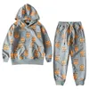 Kleding Sets Street Fashion Style Children's European en American Kids Full-Printed Terry Cotton Hoodie Suit Big Boy Sui