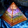 8cm 7 Chakra Stratificato Pietra Naturale Orgone Piramide EMF Artigianato Straordinario Albero della Vita Guarigione Cristallo Orgonite Torre Figurine Generatore di Energia Reiki Meditazione