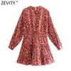 ZEVITY femmes doux imprimé fleuri presse conception plis décontracté mince Mini robe femme Chic à manches longues marque fête Vestidos DS9057 Y1204