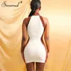 Simenual Patchwork 레이스 Up Corduroy Skinny Dress for Women Long Sleeve Sexy Hollow Forterwear Club Bodycon Tank Dress X0529