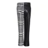 Patchwork pu plaid broek voor vrouwen hoge taille hit kleuren asymmetrische herfst winter broek vrouw 210521