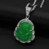 Stainls steel laughing religious maitreya carved jade buddha pendant necklace39769358136718