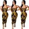 المرأة مثير أزياء الذهب سلسلة طباعة فساتين بلا أكمام Bodycon كلمة طوق عارية الذراعين فستان Vestidos De Verano
