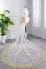 신부 베일 2021 아플리케 웨딩 베일 골드 레이스 가장자리 긴 액세서리 3.5 미터 화이트 아이보리 얇은 명주 그물