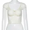 Transparent Squre Col Mesh Tops Doux À Manches Courtes Voir À Travers Floral E-girl Crop Tops D'été Streetwear Mode 210518