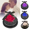 LED Işıklı Yapay Gül Çiçek Cam Dome Güzellik Ve Beast Gül Ebedi Gül Gece Lambası Düğün Yıldönümü Hediye Için 210317