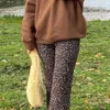 Ocoo Jolee Women Spring Autumn Print Elastic High midja Leopard Casual Vintage Flare Pants Skinny Party Club Trousers 210619