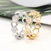 Bagues de mariage hexagone nid d'abeille pour femmes bijoux cristallins géométrie réglable bague femme 20214847331