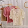 Korean Fashion Clothing Solid Chiffon Shirt Women Blouse Lace Embroidery Summer Womens Tops Patchwork Blusas Mujer 210519