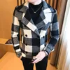 Jaquetas dos homens 2021 Inverno Mens Curto Casaco de Lã Dupla Design Breasted Windbreaker Casual Moda Retro Tartan Jacket