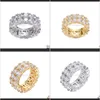 Con pietre laterali Anelli Jewelrymens Bling Hip Hop Iced Out Color oro Pietra strass Cz Taglia 7-11 Mens Fashion Finger Ring Drop Delivery 202