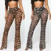 Sexy Women Leopard Print Pants Concobres da cintura alta calça transparente Ladies Casual See através do desgaste da praia Sarongues