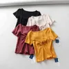 Sommer schwarzes T-Shirt Frauen T-Shirt Crop Top süße sexy gelbe Kurzarmhemden Kawaii koreanische Kleidung Streetwear 210521