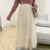 Women skirts A-line Pleated Long Tulle Skirt Tutu Femme High Waisted Runway Soft Mesh Skirts Womens Jupe 210524