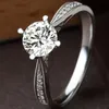 Original Design Hollow Flower Pattern Finger Rings Luxury Solid 925 Silver 1ct Zirconia Diamond Wedding Jewelry for Women J-018