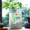 USB Zelfreiniging Kleine Acryl Goudvis Desktop Transparante Emmer Fish Tank Ecologische Bare Cilinder Decor Gift