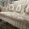 Retro Chenille Lace Sofa Cover 1 2 3 3-sits Blommor Läder Soffa Slipcover Protector Armstöd Stol Anti-Slip European 211116