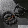 Beaded Strands Bracelets Jewelry 3Pcs/Set Crown Bracelet Black Matte Onyx Stone Beads Braclets Heren Armband Bileklik Erkek Handmade Jewell