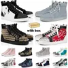 Czerwone dna Sneakers Mężczyźni Kobiety Designer Buty Wysokie Top Czarny Biały Różowy Brokat Leather Suede Męski Mody Spikes Casual Trenerzy Z Pudełkiem