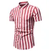Camisas casuais de camisa de verão masculino, vestido listrado, algodão curto de mangas curtas, tamanho europeu de tamanho 2xl