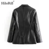 Kvinnor streetwear black pu faux läder blazer coat notched collar single breasted jacka långärmad ytterkläder toppar 210508