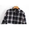 Streetwear Women Black Plaid Shirts Fashion Ladies Turn Down Collar Tops Causal Female Chic Button Short Blouses 210527