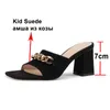 Meotina Frauen Hausschuhe Schuhe Echtes Leder Sandalen Kette High Heel Slides Karree Dicke Ferse Damen Schuhe Sommer Weiß 210608