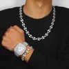 Correntes Iced Out Watch Jóias Colar Cuba Link Men Pig Nariz Chain Film Men Color Bracelet Set Holiday Gift211G