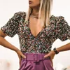 セクシーな深いVネックスパンコールの女性のブラウスシャツ夏の半袖レディーストップファッションナイトクラブスタイルの街衣服トップ210430