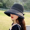 Split Curling Fisherman Hat Summer Korean Version With Windproof Rope Bow Breathable Sunshade Sunscreen Women Wide Brim Hats7111784