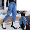 Jeans Kids Girls Hip Hop Dance Sweatpants Spring Autumn Denim Cargo Pants For Children Outwear Long Teenage Girl Clothing