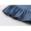 Ragazze Denim Dress Autunno Kids Scialle di pizzo coreano Princess European American Baby per 1-6 anni 210625