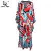 Fashion Runway Loose Plus Size Long Dress Women's Batwing Sleeve Multicolor Printing Chiffon Vintage Maxi Dresses 210522