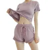 Chlelisure Women 3pcsヨガセットスポーツブラジャー通気性TシャツジムFitnShorts Summer Gymセットランニングスポーツウェアトレーニング服x0629