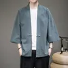 Etniska kläder män bomullslinne kimono klänning japanska traditionella casual jackor ytterkläder herr cardigan klassiker 2022 sommar streetwear
